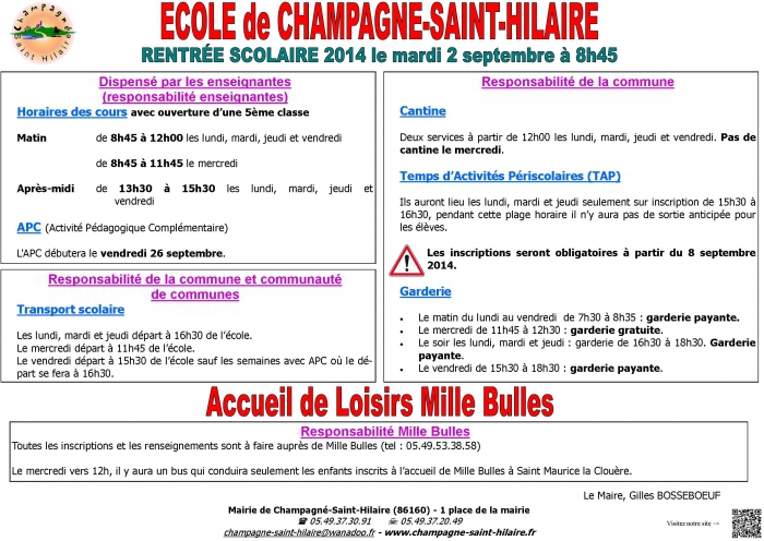 Rentrée scolaire 2014 - Champagné-Saint-Hilaire - Site officiel de la  commune